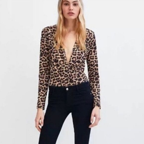 Zara -596‎ NWT Women's Wrap Animal Print Bodysuit Size Small - Picture 2 of 7